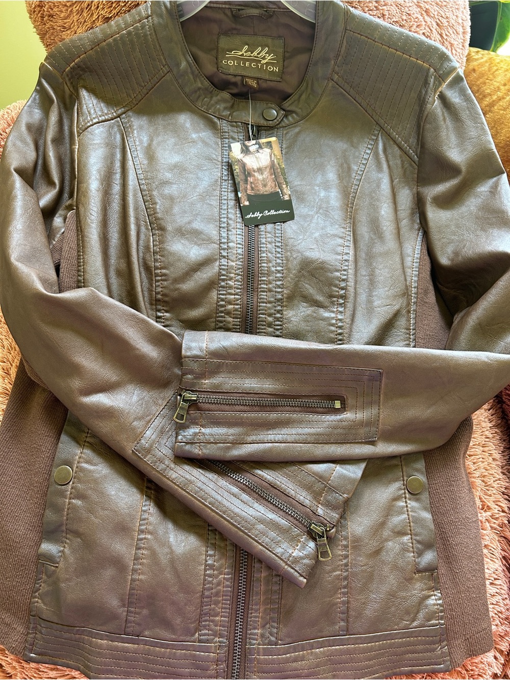 Esley Collection Women's Brown Faux-Leather Moto Jacket